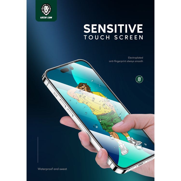 زجاج Green Lion 3D Silicone Plus عالي الدقة لهاتف iPhone 14، عالي الاستجابة، مضاد للخدش، مضاد لبصمات الأصابع، شفاف للغاية، مقاوم للشحوم