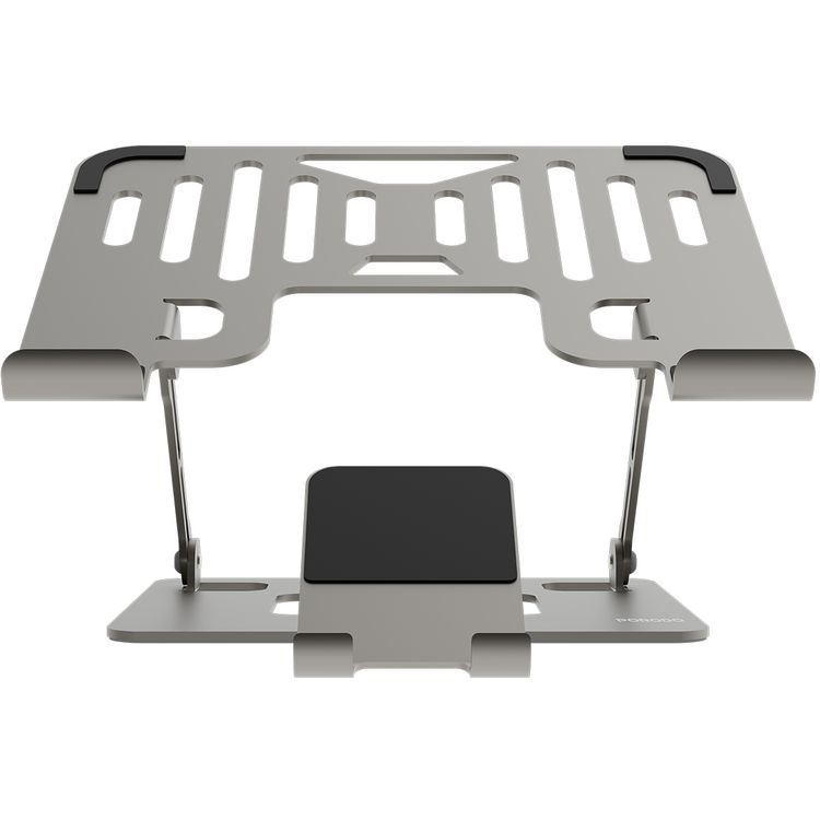 Porodo Smart Folding Multi-Device Stand with Phone Holder, Carbon Steel & Silicone Rubber Material, 10-17" Devices Compatible, Adjustable Height & Angle, Folding Design, Non-Slip & Secure - Silver
