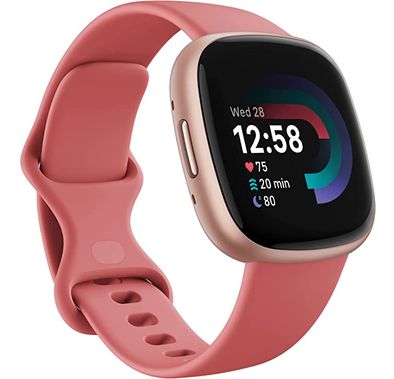 Fitbit Versa 4 Fitness Aluminum Wristband with Heart Rate Tracker - Pink Sand/Copper Rose Aluminum