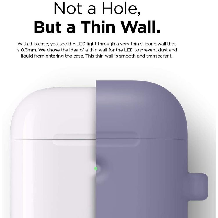 Elago Silicone Case with Anti-Lost Keychain Compatible with Apple AirPods 1/2 Wireless Charging Case, Front LED Visible, Anti-Slip Coating Inside, Premium Silicone - Lavender Gray