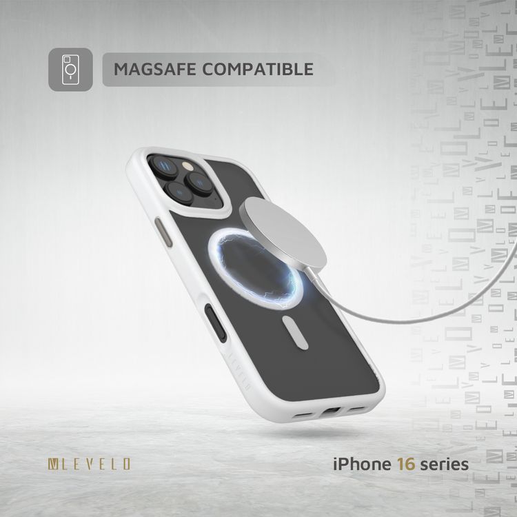 Levelo MagSafe Matte Solo Case for iPhone 16 Pro Max with Impact-Resistant Corners, 3H Scratch Resistance, Matte TPU Bumper, Lightweight & Hybrid Design - White