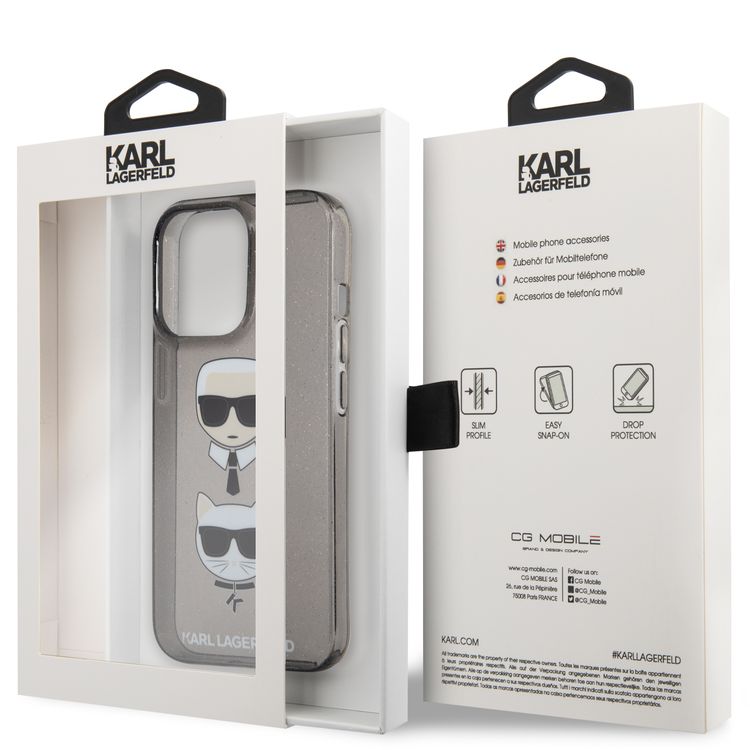 CG MOBILE Karl Lagerfeld TPU Full Glitter Case with Embossed Karl & Choupette Head Compatible for iPhone 13 Pro Max (6.7") Scratch Resistant, Easy Access to All Ports, Drop