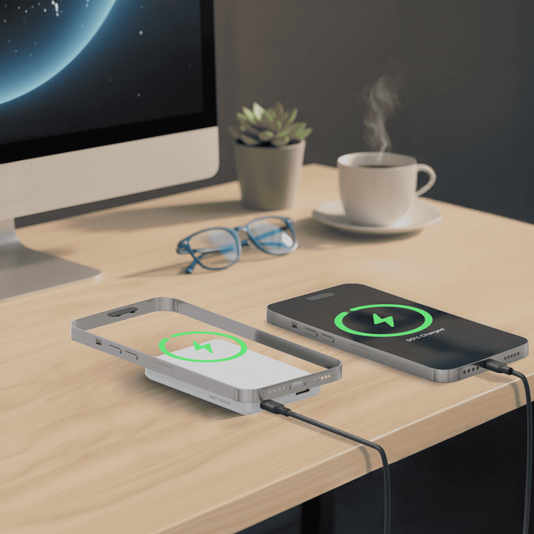 Green Lion Malaga 5000mAh Power Bank with Strong Magnetic Hold, Flight Approved, Built-in Safeguards, Type-C Input/Output, MagSafe Compatibility, QC 3.0 22.5W, PD 20W Fast Charging, 15W Max Wireless Output - White