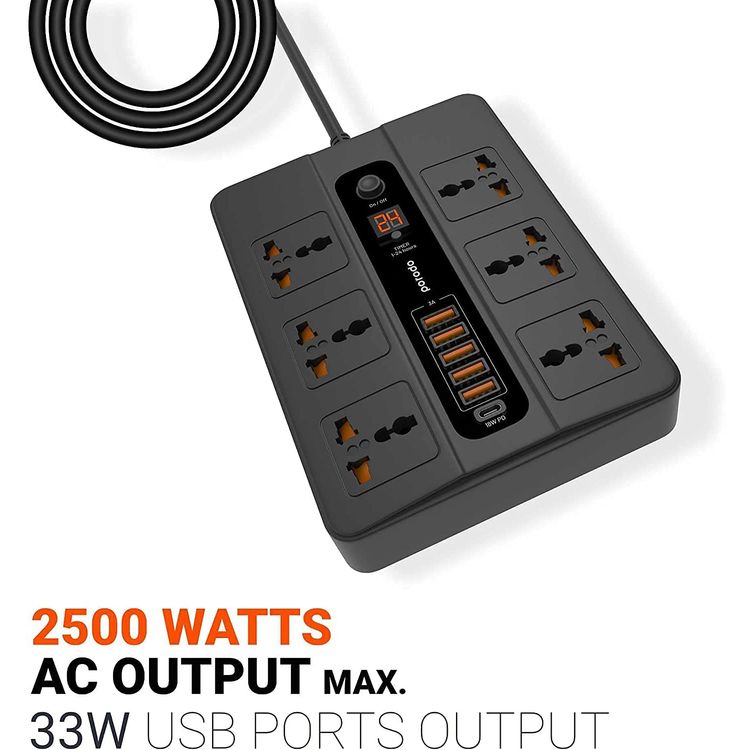 Power Socket Porodo Universal Power Socket Multiport Socket-Black