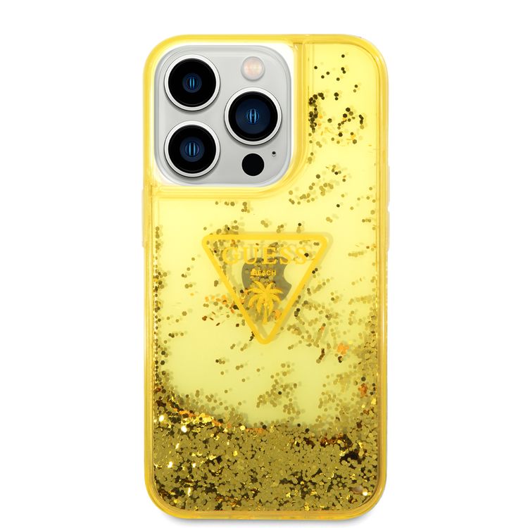 Guess Liquid Glitter Case With Translucent Triangle Logo - iPhone 14 Pro Max - Yellow