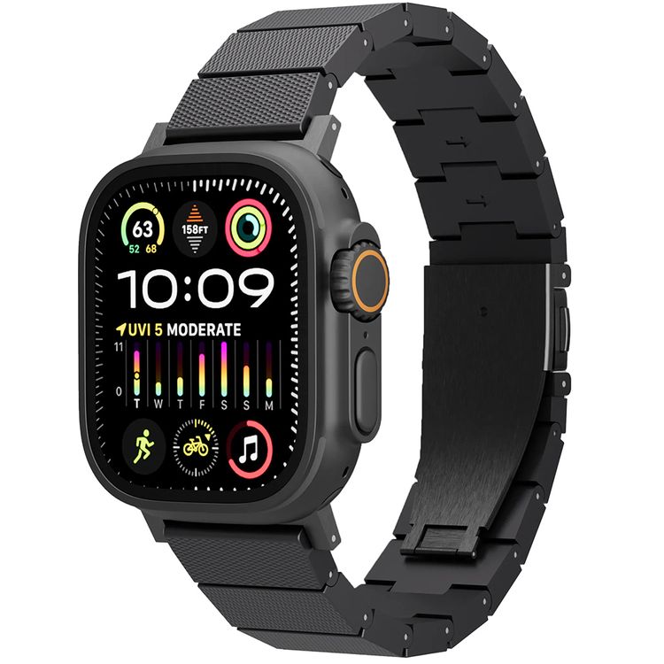 Levelo Fusion Resin Strap for Apple Watch 49/46 mm, Adjustment Tool, Hypoallergenic Material, Stainless Steel, Lightweight, Highly Durable, Anti-Oxidation Technology - Black