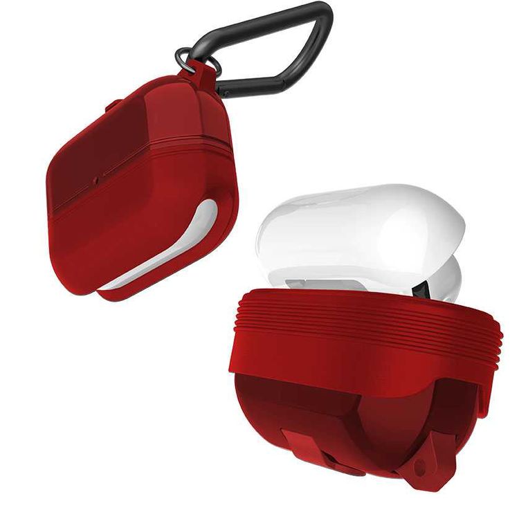 جراب X-Doria Defense Journey لسماعات AirPods Pro مع حلقة تثبيت وحلقة قابلة للفصل، مصنوع من مادة TPU والسيليكون، مقاوم للماء والغبار، حماية كاملة 360 درجة، مضاد للخدش - أحمر