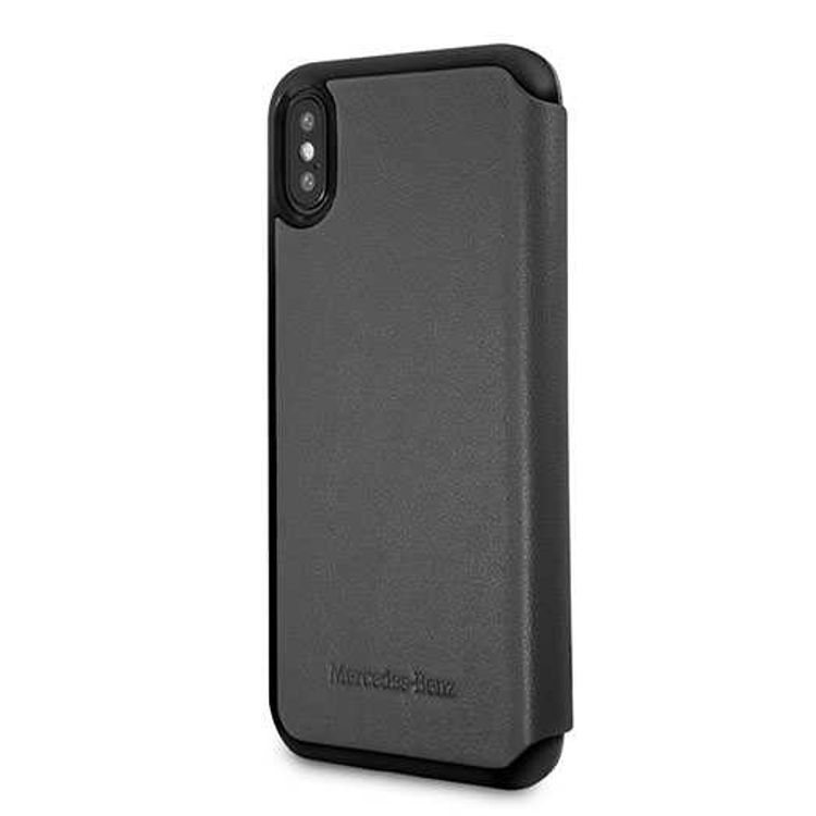 CG MOBILE Mercedes-Benz Pattern III Genuine Leather BookType Phone Case Compatible for iPhone X Officially Licensed - Dark Gray