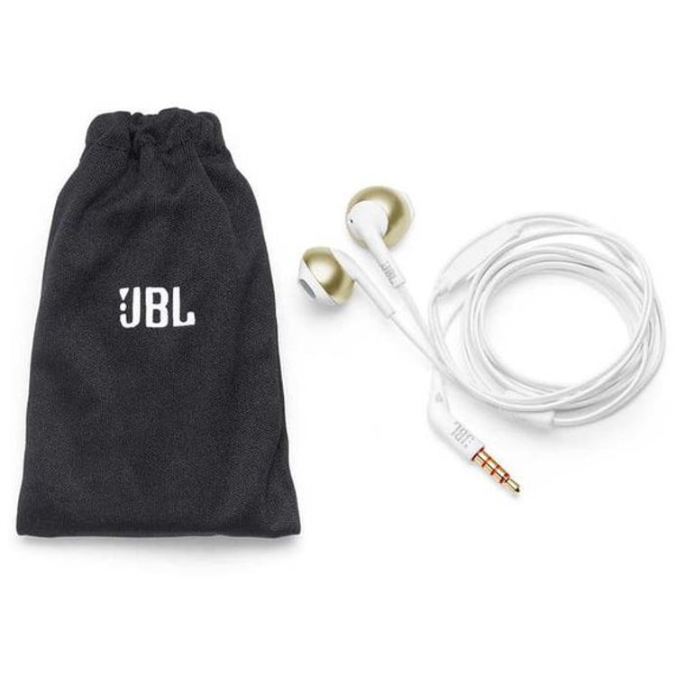 JBL Tune 205 In-Ear Wired Headphones with 3.5mm Audio Jack, Integrated Microphone, 118.2cm Length, JBL Pure Bass Sound, Carrying Pouch - Champagne Gold