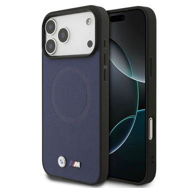 BMW MagSafe Full Wrapped Leather Case with Metal Logos for iPhone 17 Pro, Sustainable Packaging, Easy Snap-On Design, Slim Profile, Drop Protection - Navy
