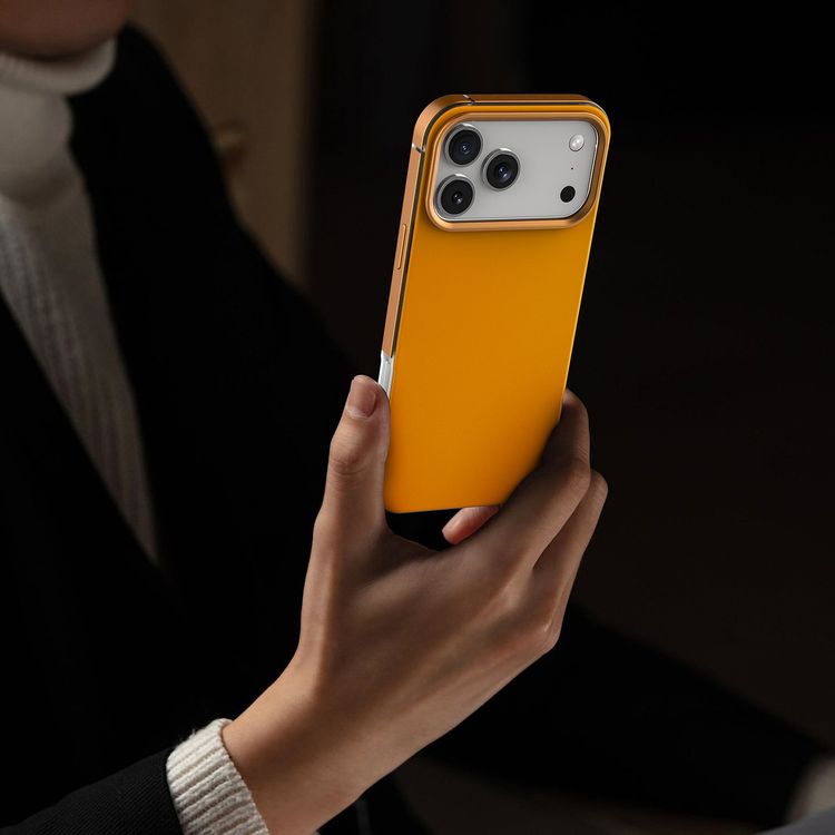 Levelo Mia MagSafe Hybrid Case for iPhone 17 Pro Max, N52 Strong Magnets, Matte Silicone Texture Material, Frosted Clear Design, 1.5m Drop Tested, Aluminum Alloy Frame for Camera & Edges, Non-Slip Texture, Comfortable Grip, Shock-Resistant Bumper - Sunrise Orange