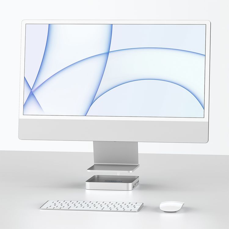 Powerology USB-C Hub & Stand for iMac 24", SSD Enclosure, NVMe & SATA Support, Non-Slip Base, USB-A 3.2 with 10Gbps Data Transfer, 150Mbps microSD Slot - Gray