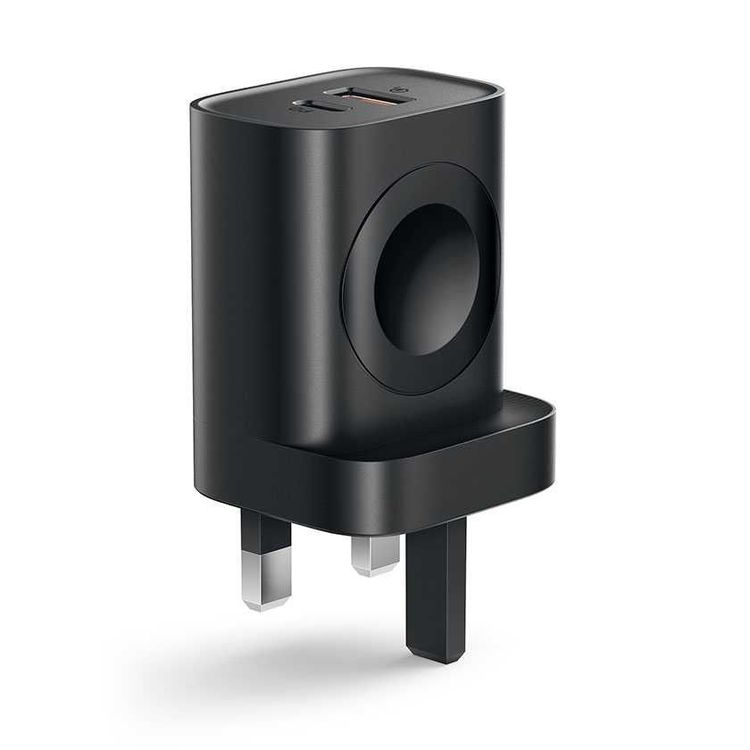 Porodo Dual Port Multi-Device Wall Charger with Integrated Watch Charger - Black
