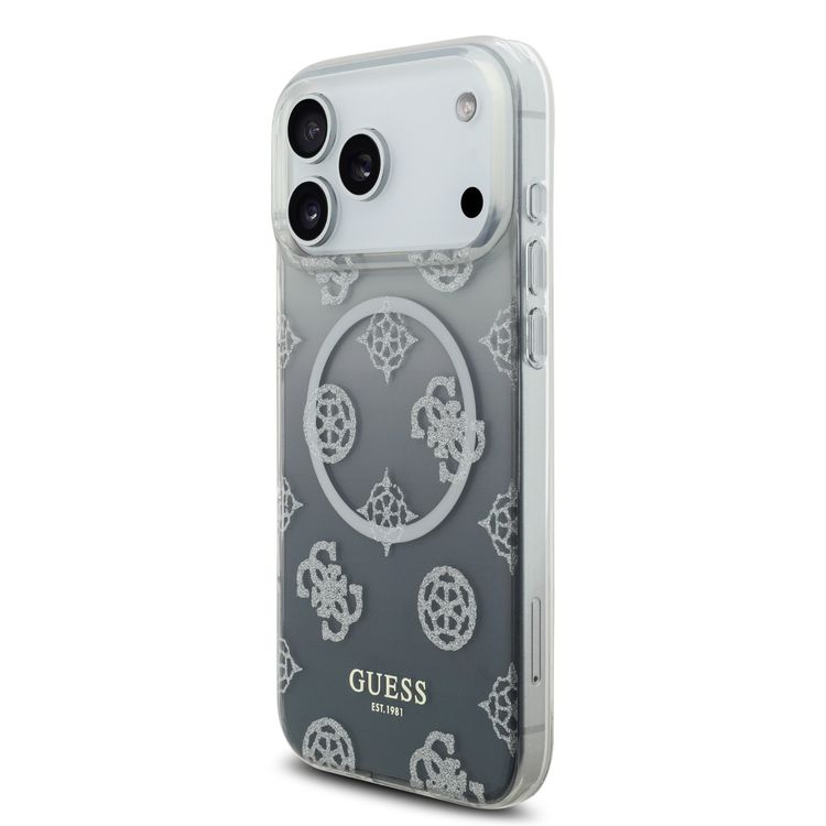 Guess MagSafe PC & TPU Case with Gradient Peony & Glitter Pattern for iPhone 17 Pro Max, Comfortable Grip, Drop Protection, Sustainable Packaging, Easy Snap-On, Slim Profile, Lightweight Design - Black