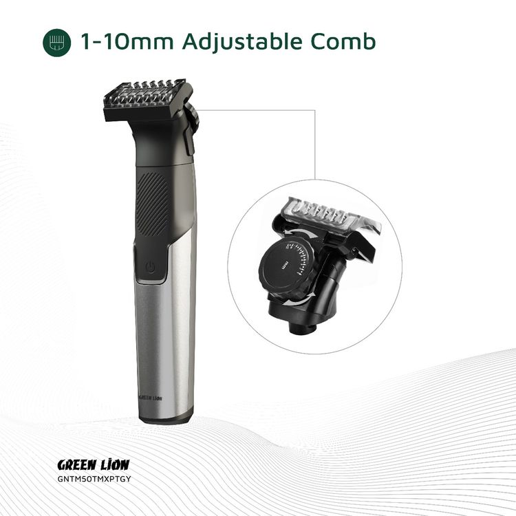Green Lion 3-in-1 Expert Hair Trimmer & Shaver, 1.5 Hours Working Time, 1-10 mm Adjustable Comb, Corded & Cordless Use, Travel Lock, Digital Display, 600mAh Battery, 5W Power - Gray
