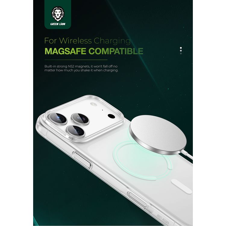 Green Lion MagSafe Delgado Case for iPhone 17 Pro Max, Ultra Drop Protection, Camera Protection, Ultra HD Clarity, Anti-Fingerprint, Anti Scratch, Slim Fit - Clear