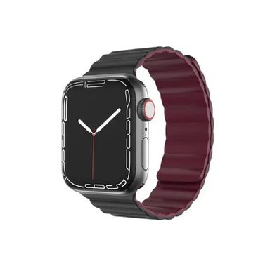Green Lion Leather Link Watch Strap for Apple Watch 42/44/45/49mm, Adjustable Strap, Soft & Comfortable Fit, High-Quality Material - Black / Red
