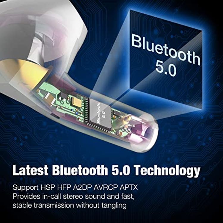 Wireless Earbuds, Otium Bluetooth 5.0 Earbuds with Deep Bass Hi-Fi Stereo and Super Mini Charging Case 20H Playtime IPX6 Waterproof Half in-Ear Headsets with Built-in Mic - White