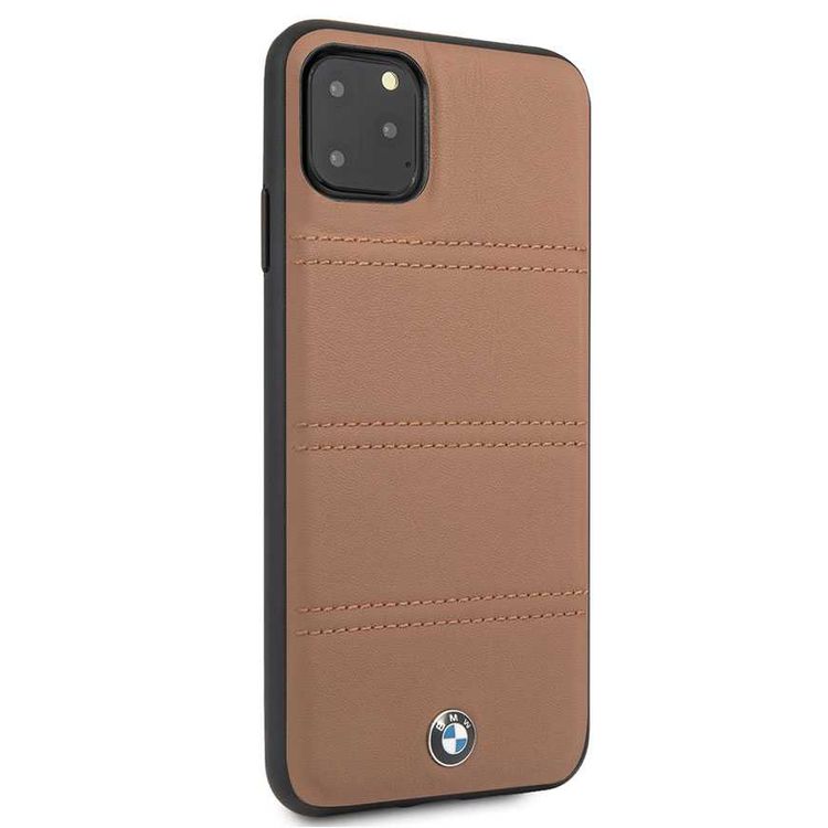 BMW Hard Case Leather Horizontal Lines Compatible w/ iPhone 11 Pro, Complete Protection, Easy Access to All Ports, Raised Edge to Protect Camera - Camel