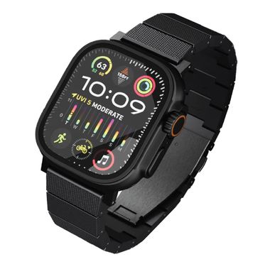 Levelo Fusion Resin Strap for Apple Watch 49/46 mm, Adjustment Tool, Hypoallergenic Material, Stainless Steel, Lightweight, Highly Durable, Anti-Oxidation Technology - Black