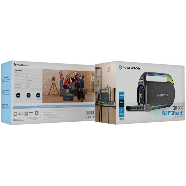 Powerology TWS Karaoke Speaker 150W with Mic and Remote, Bluetooth Version 5.0 + DSP, 18000mAh Battery Capacity, 12 Hours Working Time, 7.5 Hours Charging Time - Black