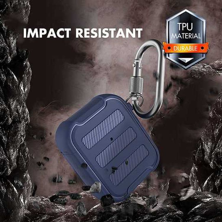 AhaStyle Rugged Armor Premium TPU Case with Anti-Lost Carabiner Compatible for AirPods 1/2, Hard-Shell Protective Cover, Scratch Resistant, Shock Absorption, Drop Protection, & Dustproof Protective Silicone Cover Supports Wireless Charging - Midnight Blue