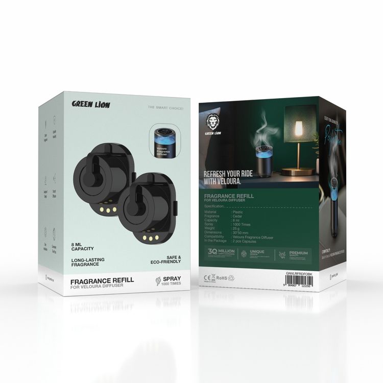 Green Lion Veloura Fragrance Diffuser Oil with Cedar Scent, 8mL Capacity, Spray 1000 Times, 2 pcs in the Box, Long-Lasting Fragrance, Safe & Eco-Friendly - Black