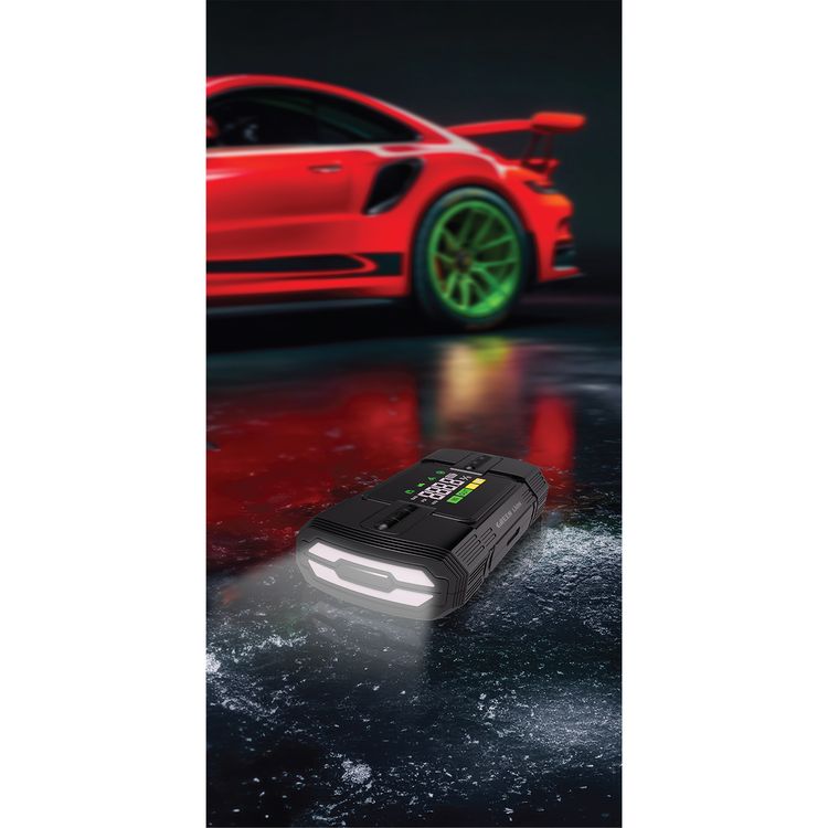 Green Lion 12V Jump Starter with 12000mAh Battery Capacity, 4 Modes Inflation, Safety Protection, Wide Compatibility, Digital Display, 2 USB-A Ports, 44.4W Power  - Black
