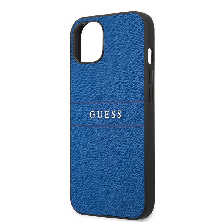 CG MOBILE Guess PU Leather Case Saffiano with Metal Logo Hot Stamp Stripes Compatible for iPhone 13 (6.1") Anti-Scratch, Easy Access to All Ports