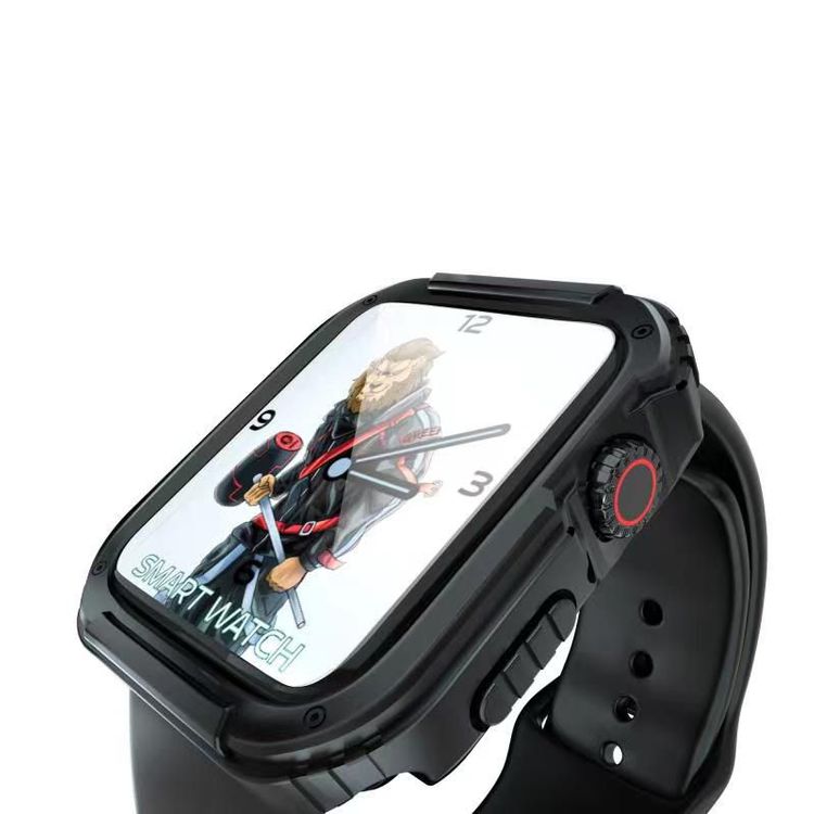 Green Lion Guard Pro Armor TPU Case with Glass for Apple Watch 44mm - Black