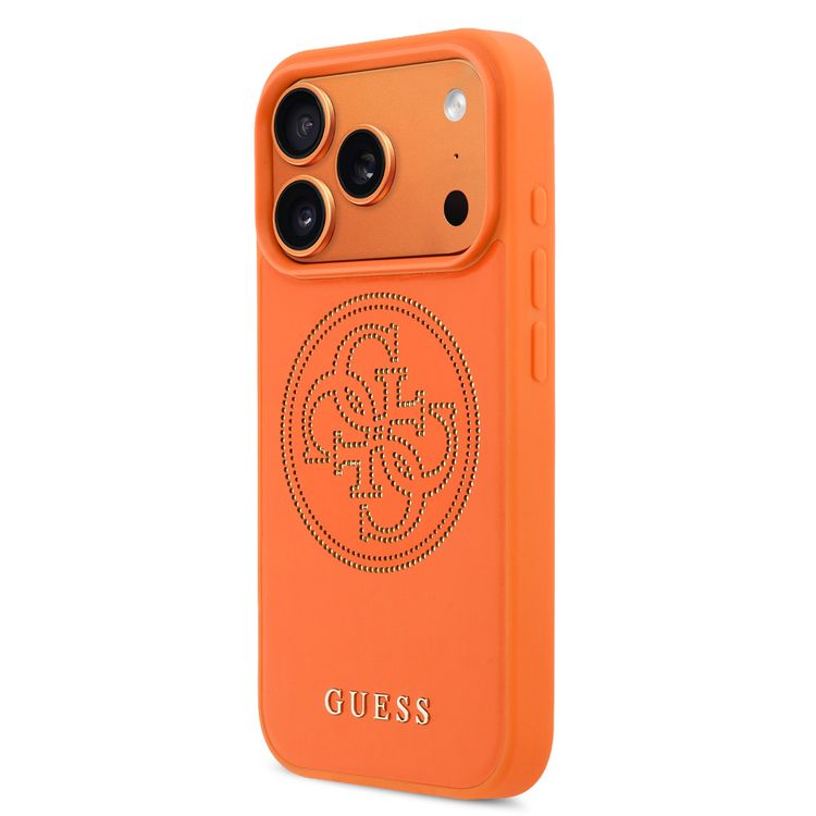 Guess MagSafe PU Leather Case with 4G Perforated Logo for iPhone 17 Pro Max, Easy Snap-On, Drop Protection, Slim Profile, Comfortable Grip, Lightweight - Orange