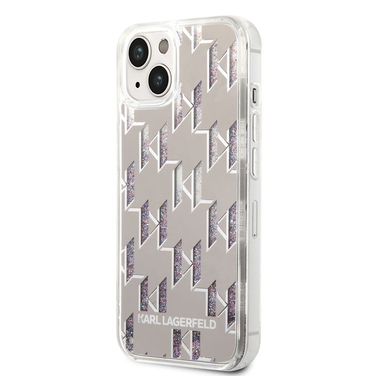 Karl lagerfeld Liquid Glitter Case Monogram Pattern & Multicolor Glitter iPhone 14 Compatibility - Silver