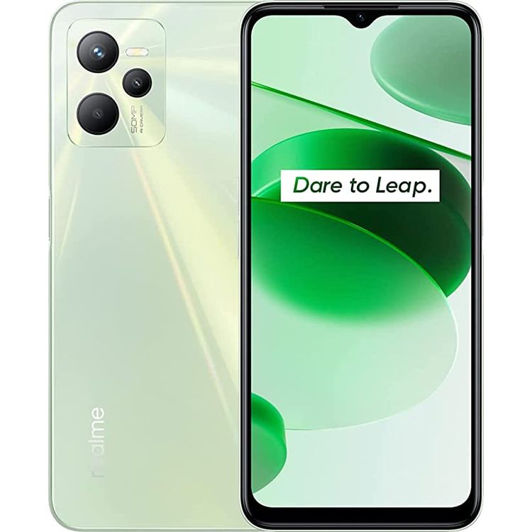 The realme C35 is a glowing green smartphone with 6GB of RAM and 128GB of storage. MIDDLE EAST VERSION