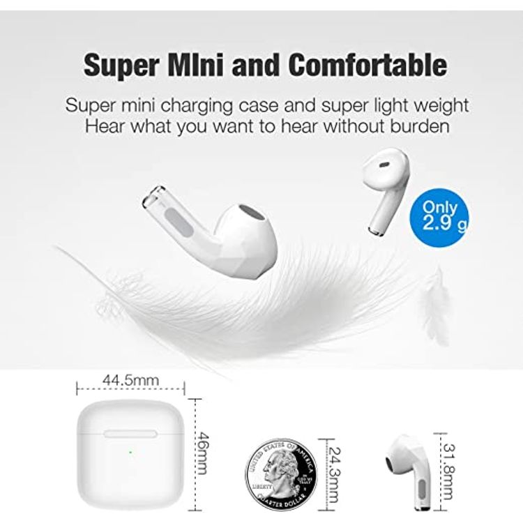 Wireless Earbuds, Otium Bluetooth 5.0 Earbuds with Deep Bass Hi-Fi Stereo and Super Mini Charging Case 20H Playtime IPX6 Waterproof Half in-Ear Headsets with Built-in Mic - White