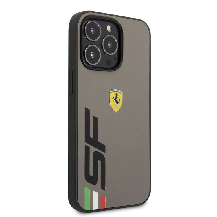 Ferrari Leather Printed Big SF Logo Hard case, Drop protection, Compatible with iPhone 13 Pro Max - Grey
