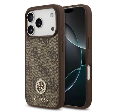 جراب جلد PU مغناطيسي MagSafe بتصميم كلاسيكي وشعار مرصع للهاتف iPhone 17 Pro Max، تصميم خفيف الوزن، حماية من السقوط، سهل التركيب، نحيف، تغليف مستدام، مريح في اليد - بني