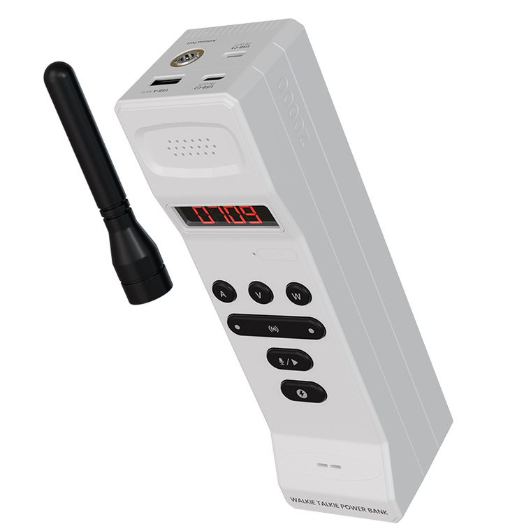 Levelo Revolt 20000mAh Walkie Talkie Power Bank with 1.5km Communication Distance, Laptop Charger, LED Detachable Antenna, PD 100W Total Output, Safety Protection, Type-C In/Out, LED Display, Voice Recorder - White