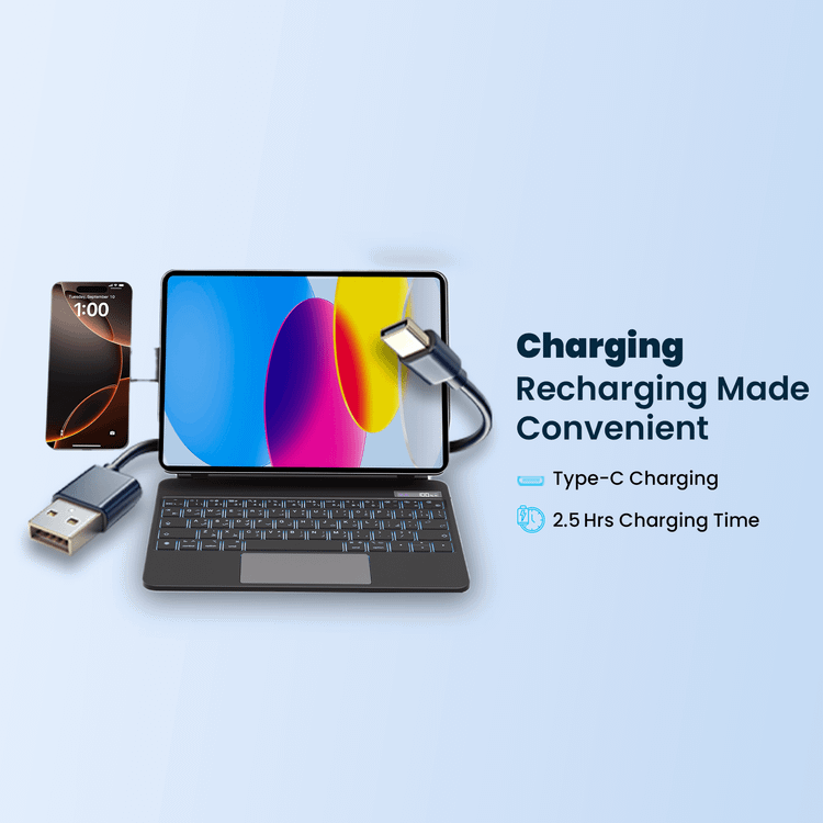 حافظة لوحة مفاتيح لاسلكية من باورولوجي داينا بورد لجهاز آيباد برو 11 بوصة (M4)، حامل هاتف ماج سيف، لوحة لمس، مفاتيح وسائط متعددة، سعة بطارية 500 مللي أمبير/ساعة، وقت عمل 8 أيام، وقت شحن 2.5 ساعة، سهولة الوصول إلى القلم، بلوتوث الإصدار 5.1، نطاق نقل 10 أمتار، ملحق سريع التركيب - أسود