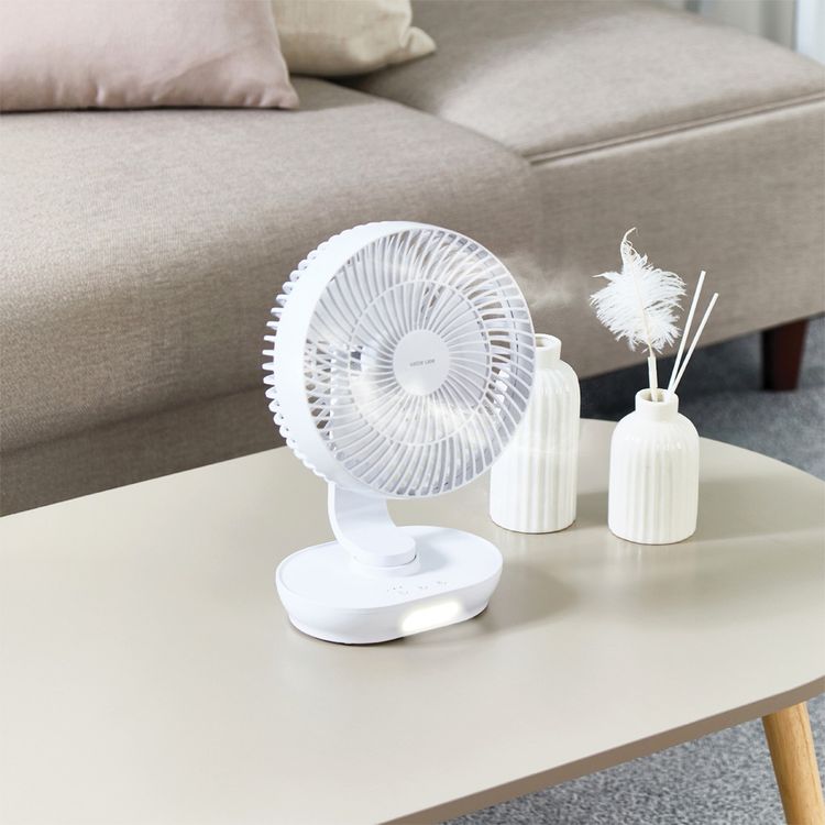 Green Lion 8" Desktop Fan with 3-Blade Design, 20-28 Lumens Brightness, Low & High Light Modes, 90° Angle Adjustment, 150° Oscillation, 3-Gear Speed Levels, Rechargeable Battery, Quiet Motor - White