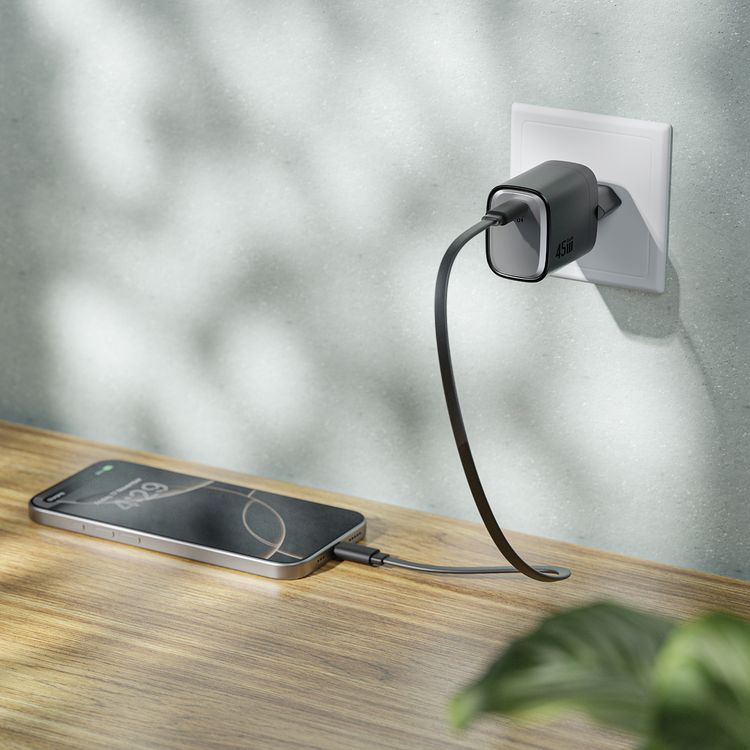 Green Lion Supra 45W GaN USB-C Wall Charger with EU 2-Pin Plug, PPS 40W, Charging Protection, Flame-Retardant PC Material, PD 45W Fast Charging - Black / Gray