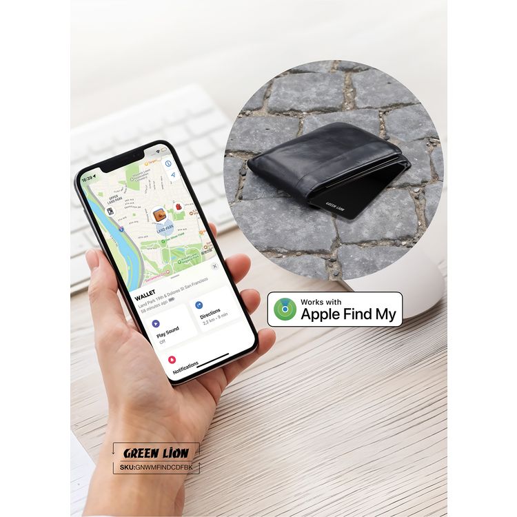 Green Lion Wallet Mate Card Finder with Aluminum Frame & Glass Material, 540mAh Battery Capacity, Primary Lithium Battery Type, Water Resistant, Thin & Durable, 2 Years Battery Life - Black