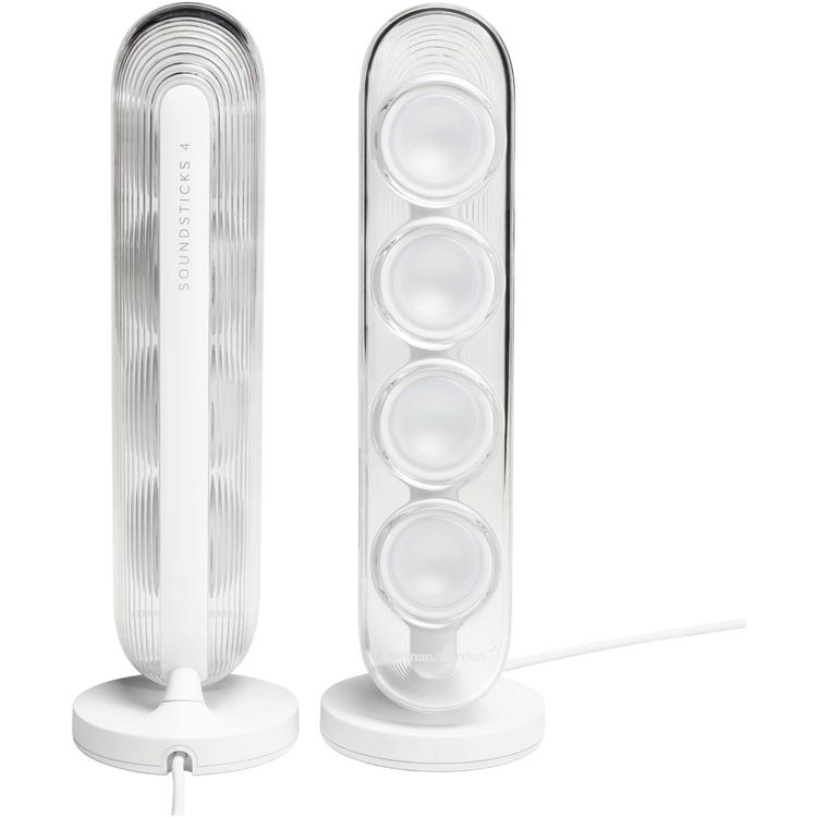 Harman Kardon Soundsticks 4 Wireless Bluetooth 2.1 Speaker System, Iconic Transparent Design, Extraordinary Sound, Rich Bass from Powered Subwoofer - White