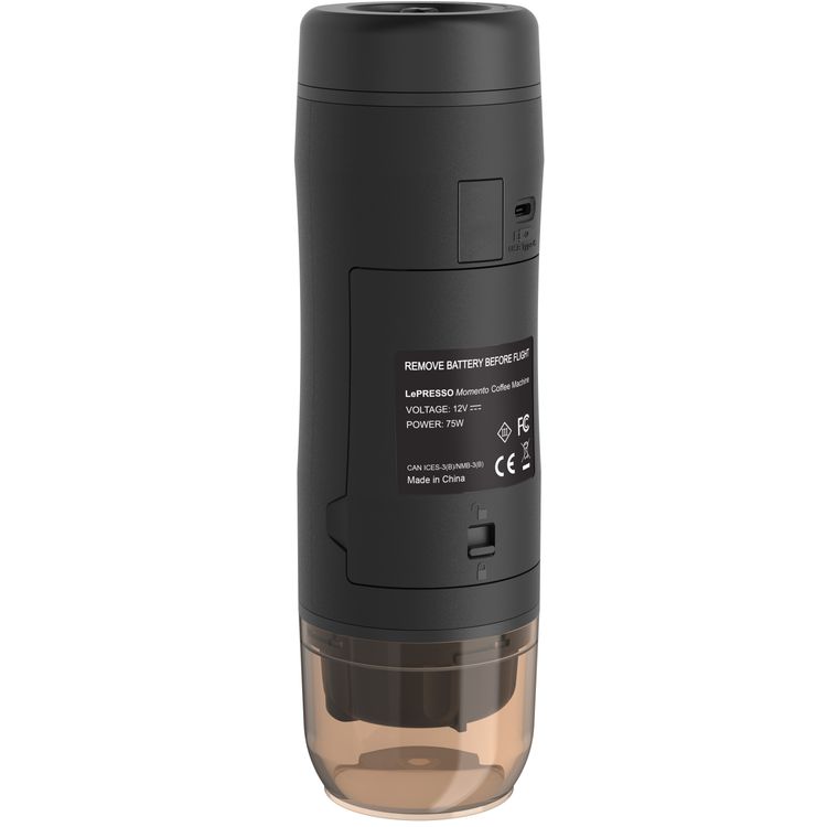 LePresso Momento 2.0 Portable Espresso Coffee Machine, Ground & Nespresso Compatible, 75W Power, 2500 mAh Battery Capacity, 2-3 Hours Re-Charge Time, 4 Single Shots Fully Charged Working Time - Black