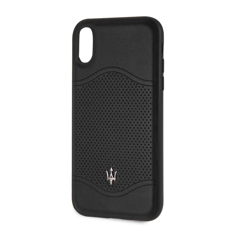 Maserati Granlusso Genuine Leather Hard Case for iPhone Xr - Black