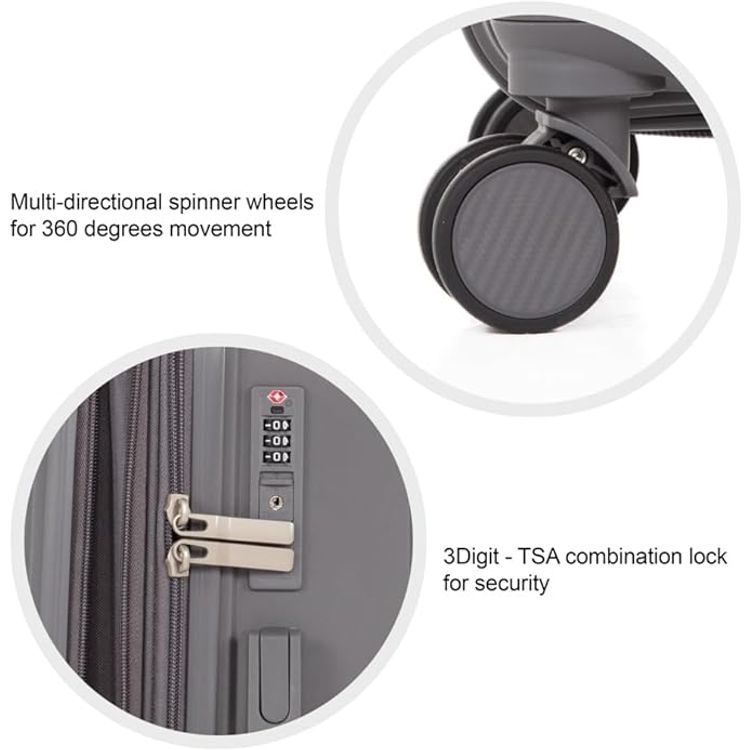 مجموعة حقائب سفر HT مكونة من 3 قطع، مصنوعة من مادة البولي بروبيلين (PP) الصلبة - رمادية