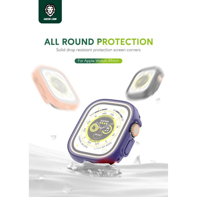 Green Lion Protective Case for Apple Watch Ultra with Smooth Touch, Super Anti-scratch, Full Protection, High Transparency, Full Glass Screen - Purple