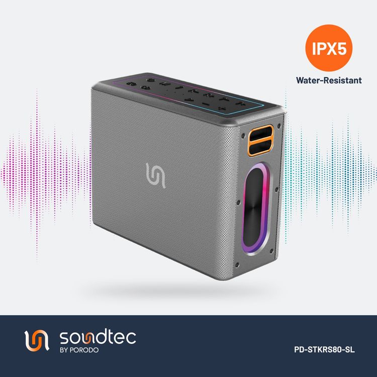 مكبر صوت محمول بورودو ساوندتيك كوانتم 2.2 قناة، وقت تشغيل يصل إلى 12 ساعة، بلوتوث الإصدار 5.0، كابل صوت 3.5 مم، وظيفة بنك الطاقة، مقاوم للماء - فضي