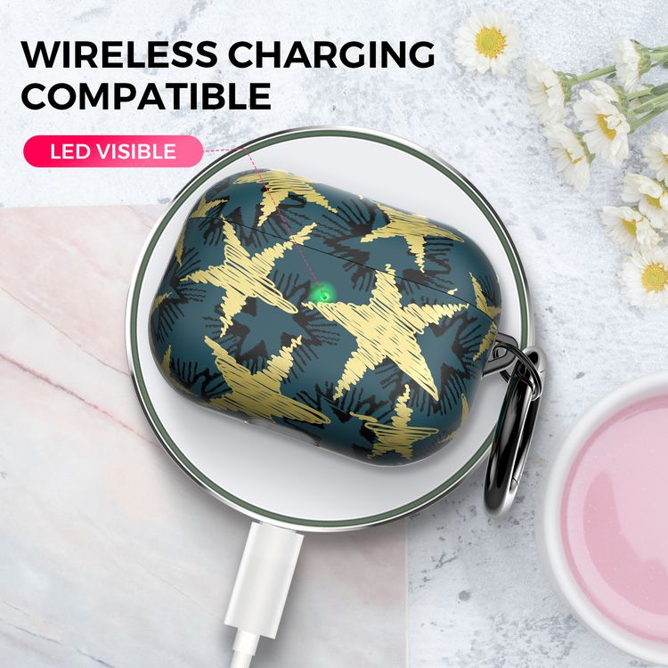 AhaStyle Premium TPU IMD Patterns Case with Anti-Lost Ring Compatible for AirPods Pro, Scratch Resistant, Shock Absorption, Drop Protection, & Dustproof Protective Hard Shell