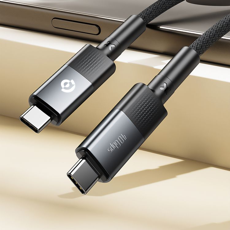 Powerology Type-C Braided Cable, 8K Video 40Gbps Data USB4, 2M - Gray