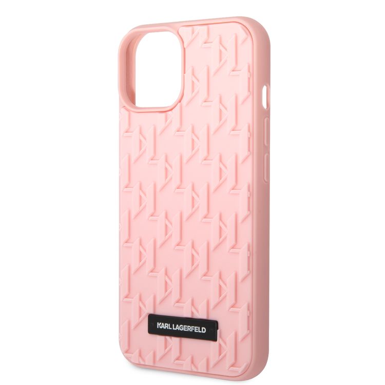 Karl Lagerfeld Case with 3D Rubber Monogram Pattern & Metal Plate Logo iPhone 14 Plus Compatibility - Pink